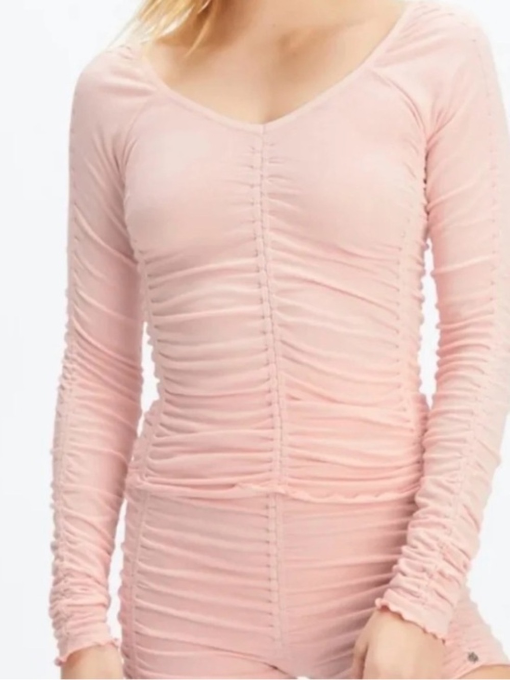 Fabletics Ruched Long Sleeve Scoop Neck Top - Blush Pink - Medium